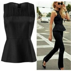 CABI Women’s Black Sleeveless Croc Print Mesh Peplum Blouse Size 8 Style #3080